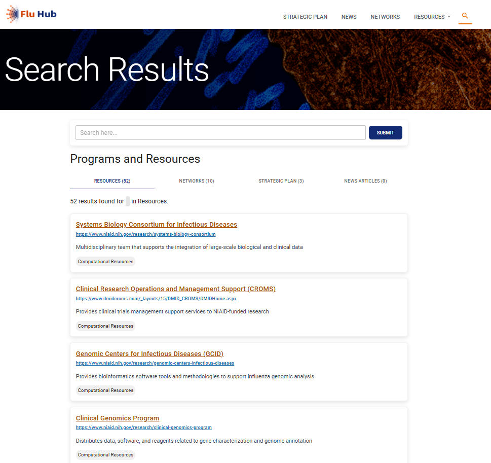 FluHub Search Page